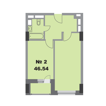 Однокомнатная квартира 46.54 м²